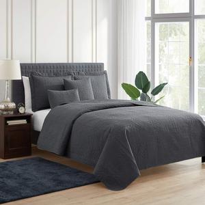 Hearth & Harbor Quilts Queen Size - All Season Bedspread Coverlet Set, Pinsonic Weave Lightweight Bedding Set - 7 Piece Queen Quilt Set with Pillow Shams, Grid - Gray