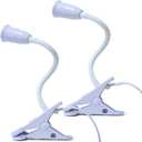 2 Pack Clip on Light E26/E27 Clamp Light Socket with Plug and Switch 360 Flexible Rotatable for Bedroom Reading Home Office Lighting Clip Lamp White (No Bulb)