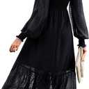 PRETTYGARDEN Women's Fall Dresses 2025 Long Sleeve V Neck Swiss Dot Empire Waist Chiffon Dress Ruffle Smocked Midi Dresses (Black, L)