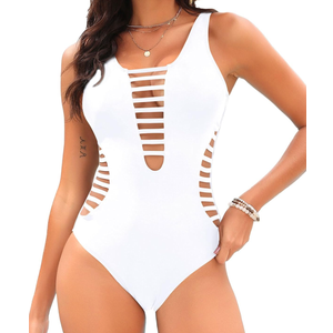 Aqua Eve Women Sexy One Piece Swimsuits Plunge Deep V Neck Cutout Bathing Suits, Medium