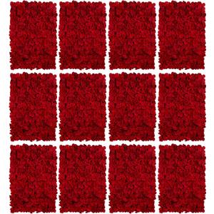 BLOSMON Flower Wall Panel Backdrop - 12 Pcs 24 x 16 Inch Red Artificial Hydrangea Floral Panels for Wedding Party Baby Bridal Shower Decor - 3D Fake Silk Flower Backdrop Decoration