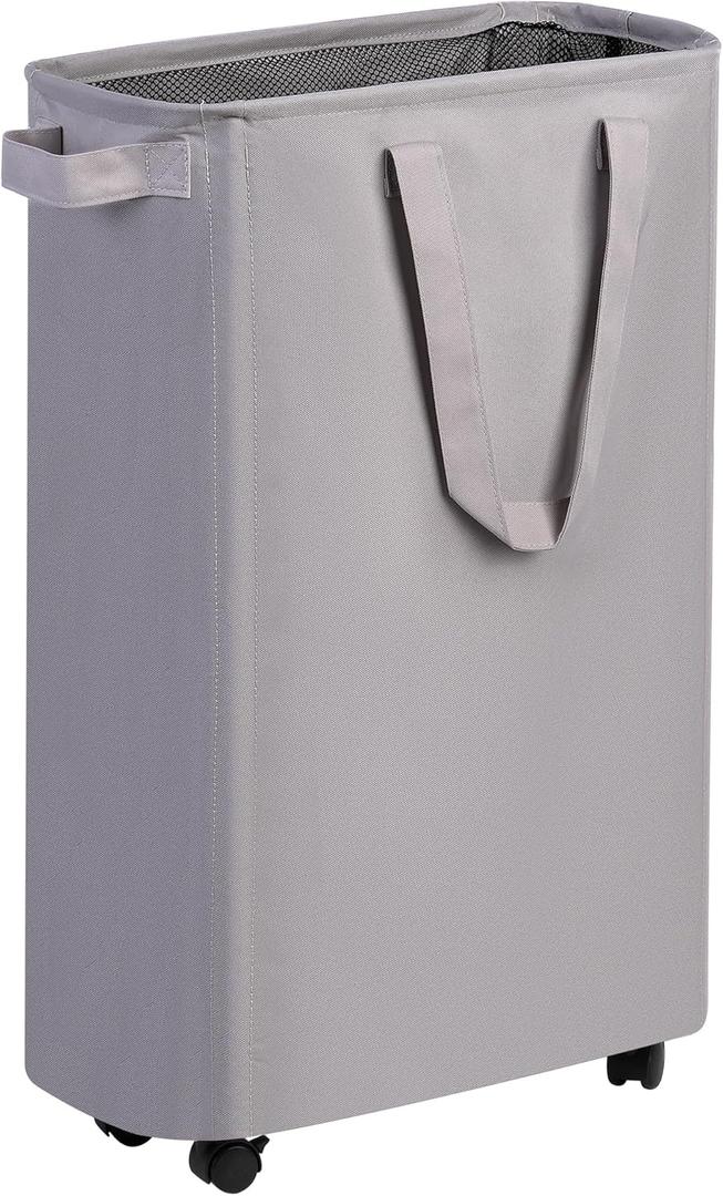 efluky Slim Laundry Hamper with Wheels, Rolling Laundry Basket for Clothes, Small Laundry Basket for Bedroom, Dorm and Laundry Room, 60L (12.7 Gallons) Grey