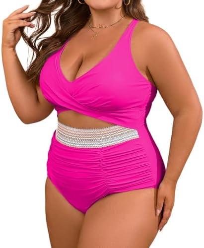 B2prity Women's Plus Size One Piece Swimsuit Tummy Control V Neck Bathing Suit Ruched High Waisted Cutout Swimwear XL B2prity Women's Plus Size One Piece Swimsuit Tummy Control V Neck Bathing Suit Ruched High Waisted Cutout Swimwear XL