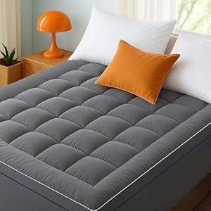 Bedsure Full Size Mattress Topper - Pillow Top Mattress Pad Cover with Deep Pocket Fits up to 21 Inches, Plush Soft Bed Topper for Back Pain Relief, Overfilled with Down Alternative Filling, Grey