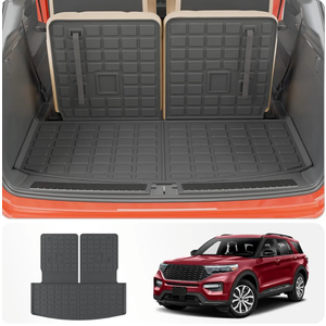 Cargo Mat Compatible with 2020-2025 2026 Ford Explorer Trunk Mat Cargo Liner Seat Back Cover Protector TPE All Weather Trunk Liner 2025 Explorer Accessories (Trunk Mat with Backrest Mats)