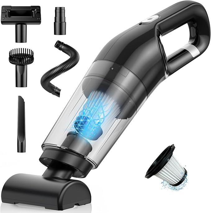 MZHSMZHR Handheld Vacuum Cordless, 26,000 Pa High Power Suction, Portable Rechargeable Car Vacuum Cleaner for Home, Office, Pet Hair, Car Detailing, Black