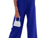 BTFBM Women Jumpsuits Crew Neck Ruffle Cap Sleeve Belted High Waist Wide Leg Romper with Pockets One Piece Casual Outfits (X-Large, Royal Blue)