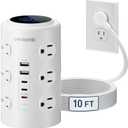 Tower Power Strip with 1 Dedicated PD 20W Fast-Charging Port, 12 Outlets, 5 USB Ports (3 USB-C), 1800J Protector, Desk Charging Station for Multiple Devices,10FT Extension Cord, Home Office Essentials