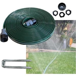Watoo 2025 Sprinkler Hose & Soaker Hose for Yard - 25 FT Reinforced Flat Garden Hose with Holes, Heavy Duty No-Kink Lawn Irrigation Hose (Includes Stakes, High Pressure Spray)