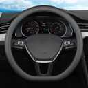 XHRING D-Shaped Car Steering Wheel Cover for Volkswagen VW Atlas Tiguan ID.4 Taos Passat Golf Jetta Beetle Polo GTI CC Touareg SE SEL R-line S Cross Sport Accessories, 2025 Leather Black