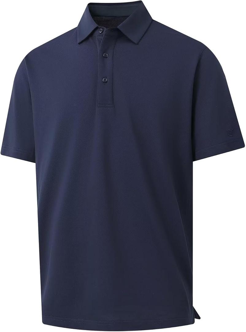 VEBOON Polo Shirts for Men Short Sleeve Athletic Performance Classic Regular Fit Golf Shirts (Blue, L)