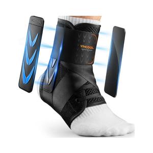 WHCOOL Slim-Fit Ankle Brace for Sprained Ankle, Quick Lace Up Ankle Support for Women Men with 2 Auto-Shaped Pads, Air Fabric Cool Ankle Stabilizer for Injury Recover, Running,Sports, M(12”-13”)