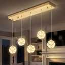 5-Lights Crystal Globe Pendant Light Kitchen Island Gold Linear Chandeliers for Dining Room,LED Dimmable Globe Chandelier for Kitchen Living Room Foyer
