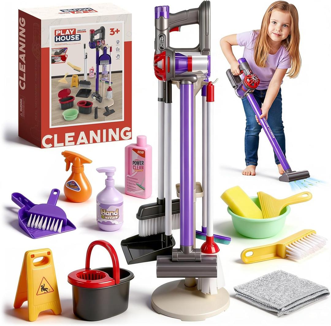 Dreamon Toddler Cleaning Set - 22Pcs Kids Cleaning Toy Set with 3-in-1 Kids Vacuum That Really Works, Toddler Broom and Cleaning Set for Housekeeping Role Play, for Boys Girls