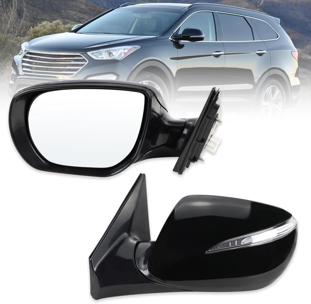 Left Driver Side Mirror Compatible With 2013 2014 2015 2016 2017 2018 Hyundai Santa Fe Sport With Manual Folding Power Glass Heated With Turn Signals Black Replace#HY1320201(6 Pins)