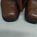 ISNOM Brown Knee High Boots for Women Chunky Low Heel Square Toe Elastic Boots Side Zipper Faux Leather Fashion Comfortable Fall Long Tall Boot (Brown Size7)