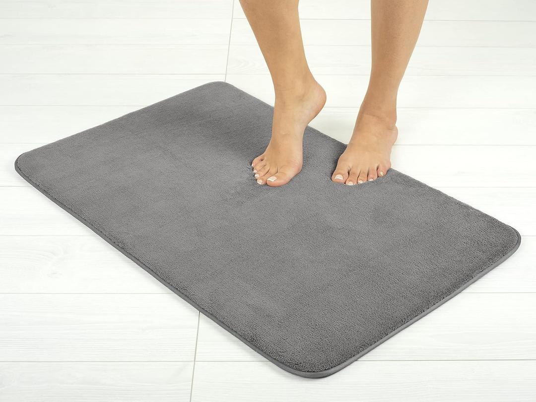 American Soft Linen 21"x28" Fluffy Foamed Slip Reducer Bath Rug, Machine Washable Area Bath Mat Rugs for Bathroom, Gray