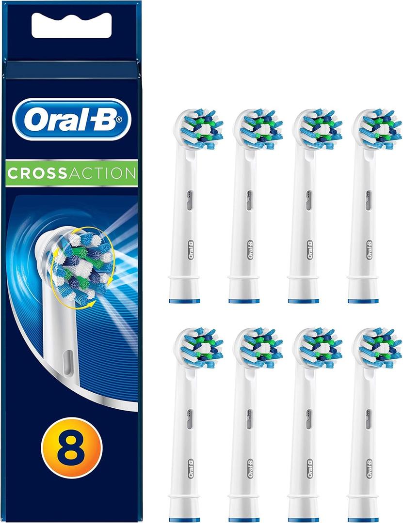 Oral-B CrossAction Toothbrush Heads Pack of 8 Replacement Refills for Electric Rechargeable Toothbrush, Mailbox Sized Pack