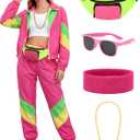 SOMSOC 7 Pieces 80s Tracksuit for Women 90s Windbreaker Sweatpants Outfit Color Block Jacket with Fanny Pack Accessories, Medium