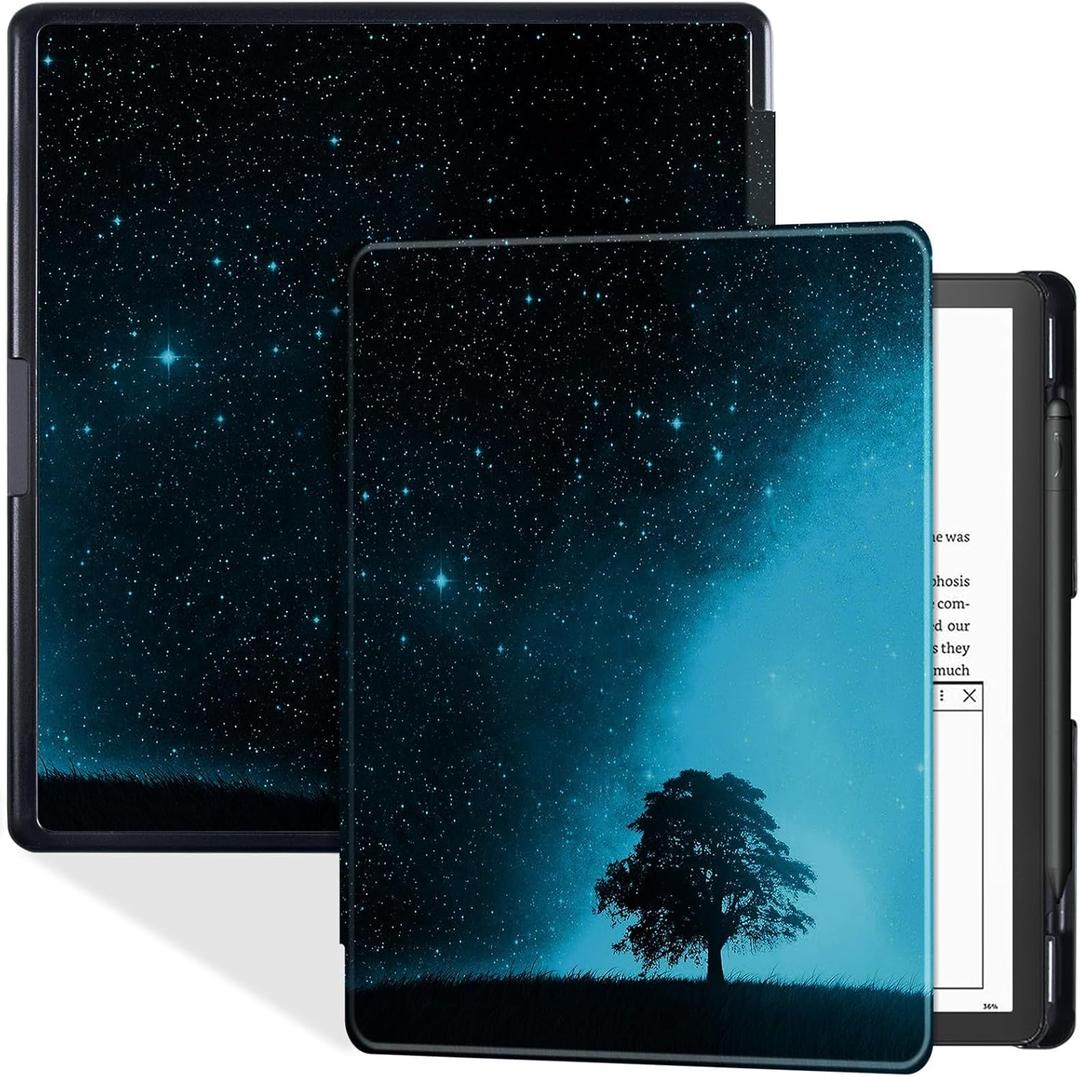 BOZHUORUI Case for 10.2" Kindle Scribe 2022/2024 Tablet - Slim Lightweight PU Leather Book Folio Cover with Pen Holder & Auto Sleep/Wake (Vast Starry Sky)