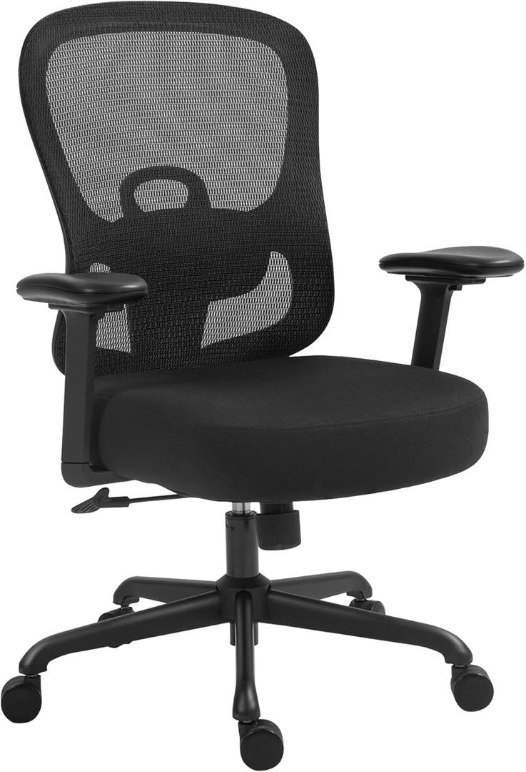 ELABEST Ergonomic Office Chair,Home Desk Chair with Mesh Back,Adjustable Lumbar Support,Built-in Springs Wide Seat,Executive Task Chair with 3-D Big Armrests,Tilt Function,Computer Desk Chair (Black)