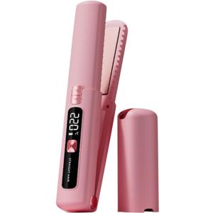 2026 Cordless Hair Straightener and Curler 2 in 1 Mini Lightweight and Small USB Rechargeable with 4500mAh Battery 10s Fast Heating Portable Ceramic Flat for Travel (Pink)