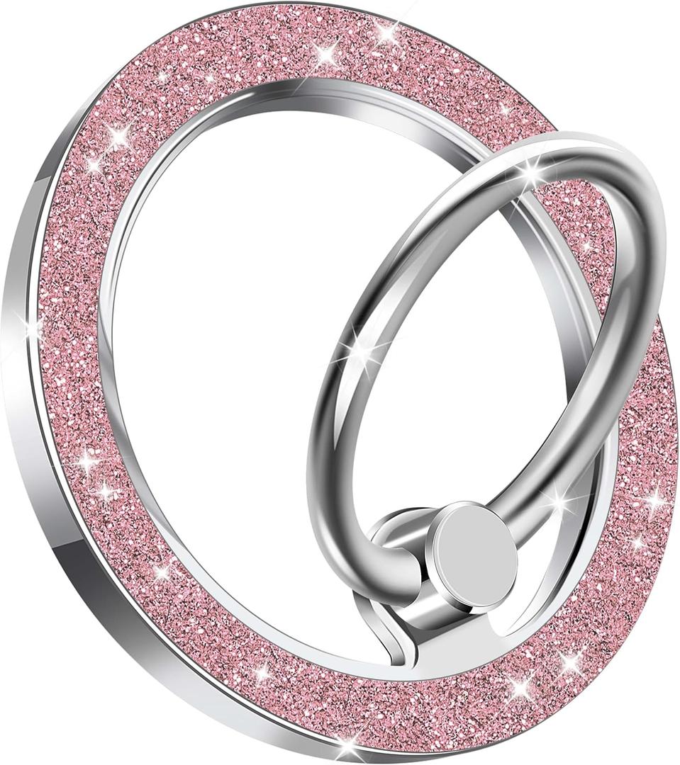 Magnetic Phone Ring Holder for MagSafe, Cute Twinkle Finger Ring Grip Holder [Upgrade], MagSafe Accessories for Women iPhone 17 16 15 14 Pro Max Plus Air (Pink Glitter)