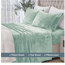 Elegant Comfort Luxuriously Soft 4-Piece Velvet Plush Flannel Sheet Set - Premium Quality - Cozy Warm, Anti-Static, Non Pilling Fuzzy Velvet Flannel Fleece Deep Pocket Sheet Set - Queen, Mint Green