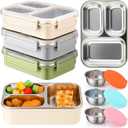 3 Pack Stainless Steel Lunch Boxes 25 oz 3 Compartment Metal Bento Box with 3 Pcs Condiment Containers and Leakproof Lids for Office Outdoor and Gym, Dishwasher Safe