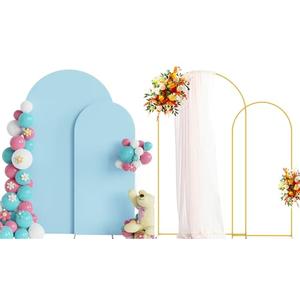 Putros Metal Arch Stand with Cover Set of 2 Dusty Blue Spandex Fitted Wedding Arch Cover and Round Top Chiara Backdrop Stand for Birthday Party Baby Shower Decoration 7.2FT, 6FT