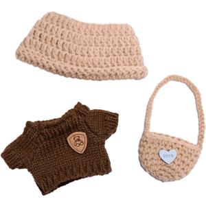 17cm Doll Clothes Cute 3 Piece Set Clothes for Doll Accessories Sweater + Hat + Mini Bag Outfit(No Doll Included)(LBB Clothes 16)