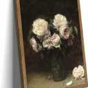 Vintage Floral Wall Art Framed – Moody Dark Rose Canvas Print with Natural Solid Wood Frame, Antique French Country Flower Wall Decor for Bedroom Bathroom Kitchen16x12in