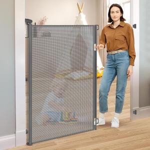 52 Tall X 55 Wide Retractable Baby Gates for Doorways Retractable Dog Gate Indoor Anti-Scratch Doggie Gates for Indoors Extra Tall Pet Gate Outdoor Prevent Kids and Pets from Jumping Over, Gray