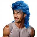 Mullet Wig Blue 80s Men Wig,Punk Rocker Hair Party Daily Halloween Costumes Long Wigs