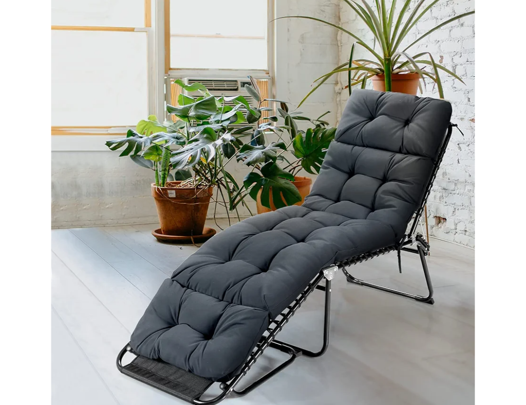 MAT EXPERT Indoor/Outdoor Patio Chaise Lounge Cushion, Thickened Recliner w/ 4 String Ties, Lounge Chair Cushion for Pool Chair, Balcony Chair (1, Gray)