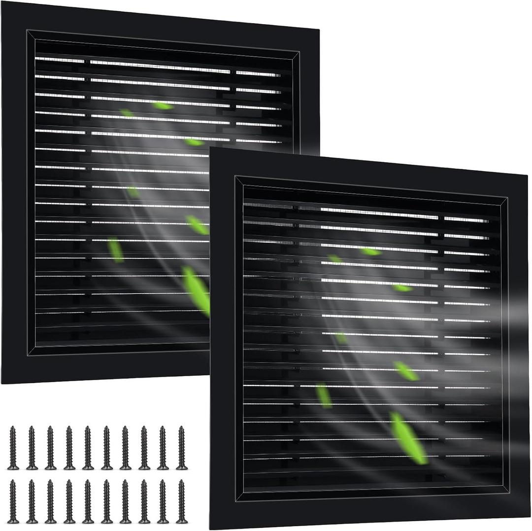 Gisafai 2 Pcs 26" x 26" Gable Vent Aluminum Alloy Wall Vents Shed Attic Vent with Screen Return Air Grill with Screws, for Ventilation Exterior Doors Wall House (Black)