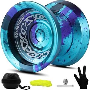 YOYOSTUDIO F25 Finger Spin Trick Yoyo Professional Metal Yoyo for Kids 8-12
Responsive/Unresponsive Yo Yo for Kids & Adults, Pro Yoyo with Bearing Kit, 10 Yo-Yo Strings, Case & Glove -Black Blue Purple
