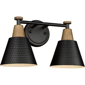 FEMILA Black Bathroom Light Fixtures, 2-Light Bathroom Vanity Lights Over Mirror with Hammered Metal Shade, Modern Wall Sconces Lighting for Kitchen Bedroom Living Room, 4FG59B-2W BK