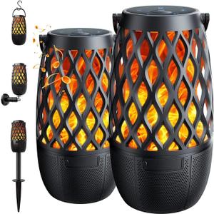 2 Pack Outdoor Bluetooth Speakers, Waterproof Bluetooth Speaker with Lights, Multi-Sync Wireless Speakers Stereo Sound, LED Flame Atmosphere Speaker for Party Pool Patio Porch, Gifts for Men