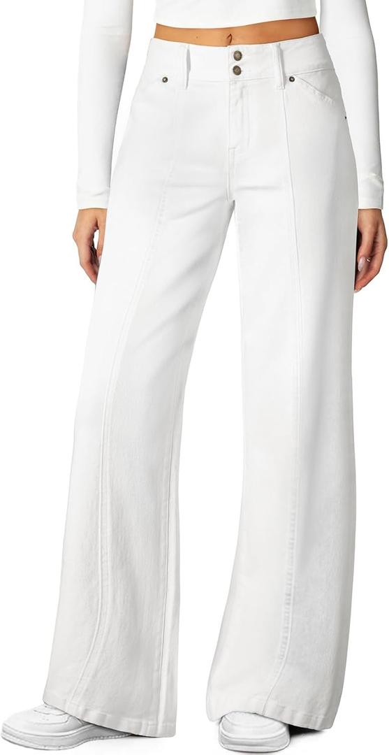Sidefeel Women's Wide Leg Jeans High Waisted Stretchy Straight Leg Jeans Trendy Seamed Front Loose Denim Pants, Size 6