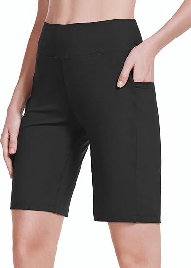 baleaf Women's 10" Long Bermuda Shorts Above Knee Length with 3 Pockets Walking Athletic Workout High Rise Yoga Running XL