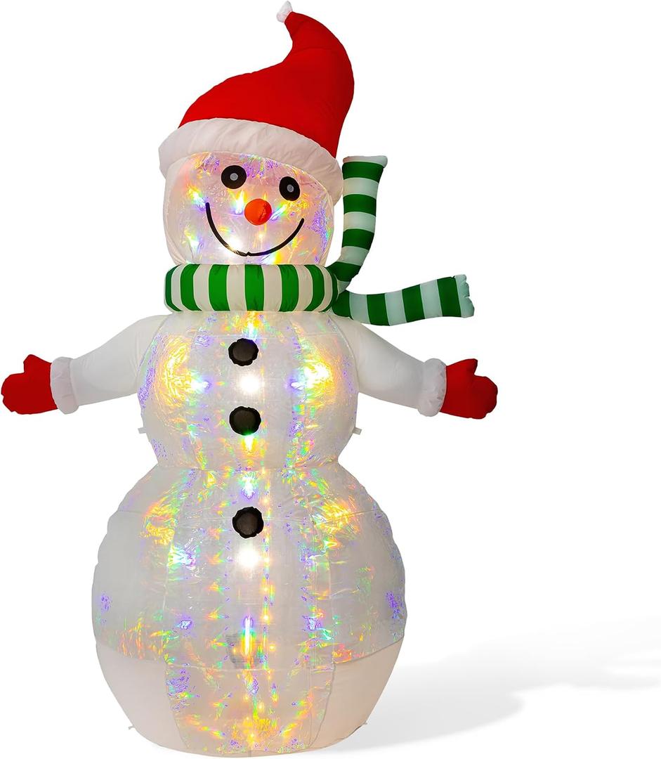 Glitzhome 8ft Christmas Inflatable Decorations ICY Snowman Decors with Build-in LEDs Blow Up Inflatables for Xmas Party Yard Lawn Garden Decors