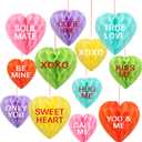 12 Pcs Valentines Conversation Heart Honeycomb Ball Decoration 3D Heart Tissue Paper Pom Pom Hanging Ornament for Galentines Day Tree Wall Indoor Decoration (Vintage Color)