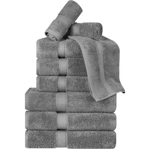 Superior Egyptian Cotton Pile 10 Piece Towel Set, Includes 2 Bath, 4 Hand, 4 Face Towels/ Washcloths, Ultra Soft Luxury Towels, Thick Plush Essentials, Guest Bath, Spa, Hotel Bathroom, Charcoal