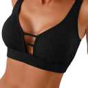 Herseas Push Up Bikini Top Women Textured Sexy Swim Suit Tops Scoop Neck Swimsuit Top Fashion Bathing Suit Tops (Black, L)