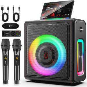 Karaoke Machine, Portable Bluetooth 5.3 Speaker with 2 Wireless Microphones for Adults, PA System with Pitch Correction & Echo Adjustment, Supports TWS/TF Card/USB/AUX/Live for Home Party