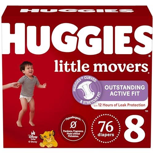 Huggies Size 8 Diapers, Little Movers Baby Diapers, Size 8 (46+ lbs), 76 Count (2 Packs of 38)
