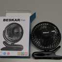 BESKAR Portable Clip on Fan Rechargeable, 4 Speeds Small Battery Operated Fan, USB Desk Fan with Strong Airflow, Sturdy Clamp for Golf Cart Office Outdoor Travel Camping (Full Black)