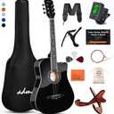 ADM 38" Inch Acoustic Guitar Bundle for Beginners Adults with Online Lesson, Cutaway Wood Acustica Guitarra Starter Set Package with Gig Bag, Strap, Steel Strings, Picks, Capos, Stand, Black 1