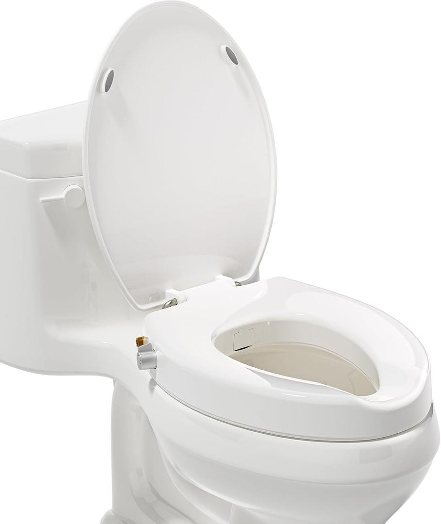 Clirass 3" Raised Toilet Seat with Bidet - Non-Electric Bidet with Dual Nozzles - Elevated Toilet Risers for Seniors & Limited Mobility - Easy Install & Clean (Elongated)